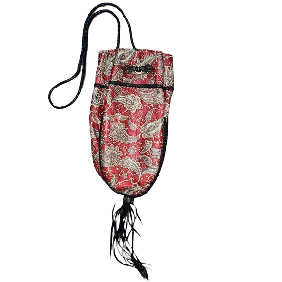 Vintage Handmade Paisley Leather Fringe Crossbody Convertible Shoulder Bag XL - Picture 8 of 11